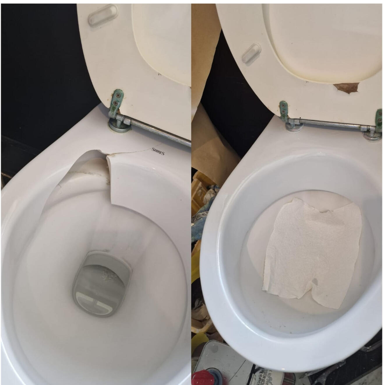before and after pictures of a ceramic toilet crack repair before and after pictures of a ceramic toilet crack repair in Taunton