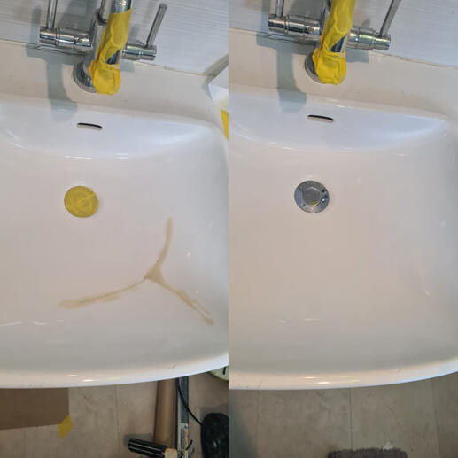 before and after pic of a ceramic sink crack repair Frome