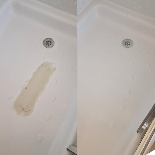 before and after pic of a cast iron bath crack repair completed in Weston-Super-Mare