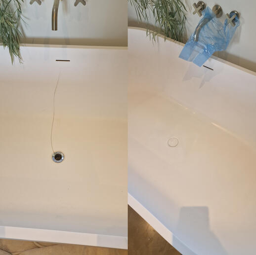 before and after pic of a stone resin bath crack repair completed in Bath city Somerset