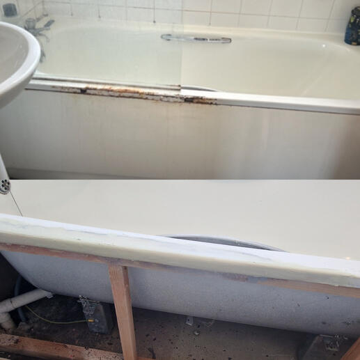 before and after pic of a steel bath repair completed in Bath city Somerset