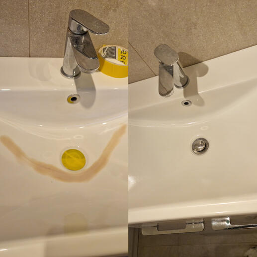 before and after pic of a ceramic sink crack repair Taunton