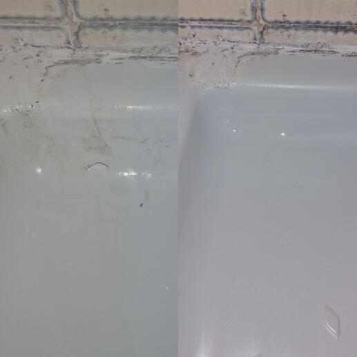 before and after pic of a shower tray crack repair completed in Yeovil