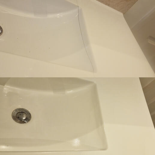 before and after pic of a ceramic sink crack repair Frome