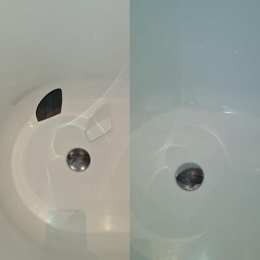 before and after pic of a ceramic sink crack repair completed in Weston-Super-Mare