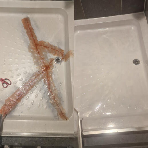 before and after pic of shower tray crack repair completed in Bridgewater Somerset