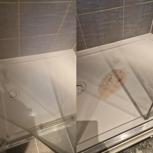before and after pic of shower tray crack repair completed in Bridgewater Somerset
