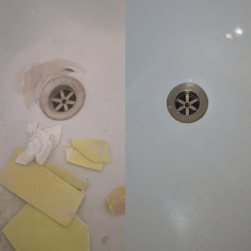 before and after pic of steel bath chip repair completed in Bath city