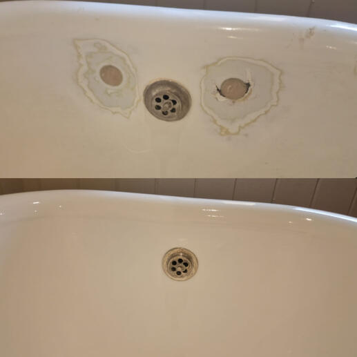 before and after pic of a cast iron bath repair completed in Bath city