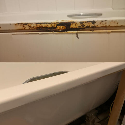 before and after pic of steel bath rust repair completed in Bath city