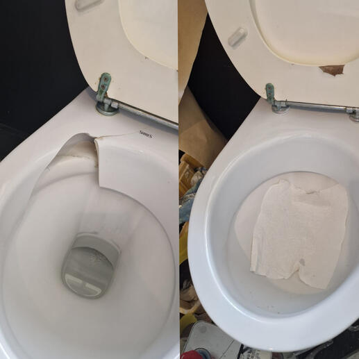 before and after pic of a toilet crack repair completed in Bath city Somerset