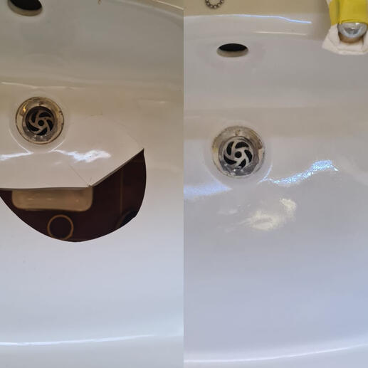 before and after pic of a ceramic sink crack repair Frome
